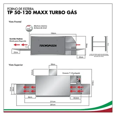 FORNO ESTEIRA TECNOPIZZA  TP 50-120 MAXX TURBO A GÁS