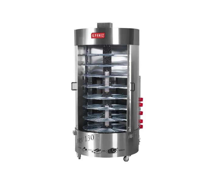 MÁQUINA DE ASSAR FRANGO 130KG COM QUEIMADOR CENTRAL G PANIZ ARV-130 A GAS