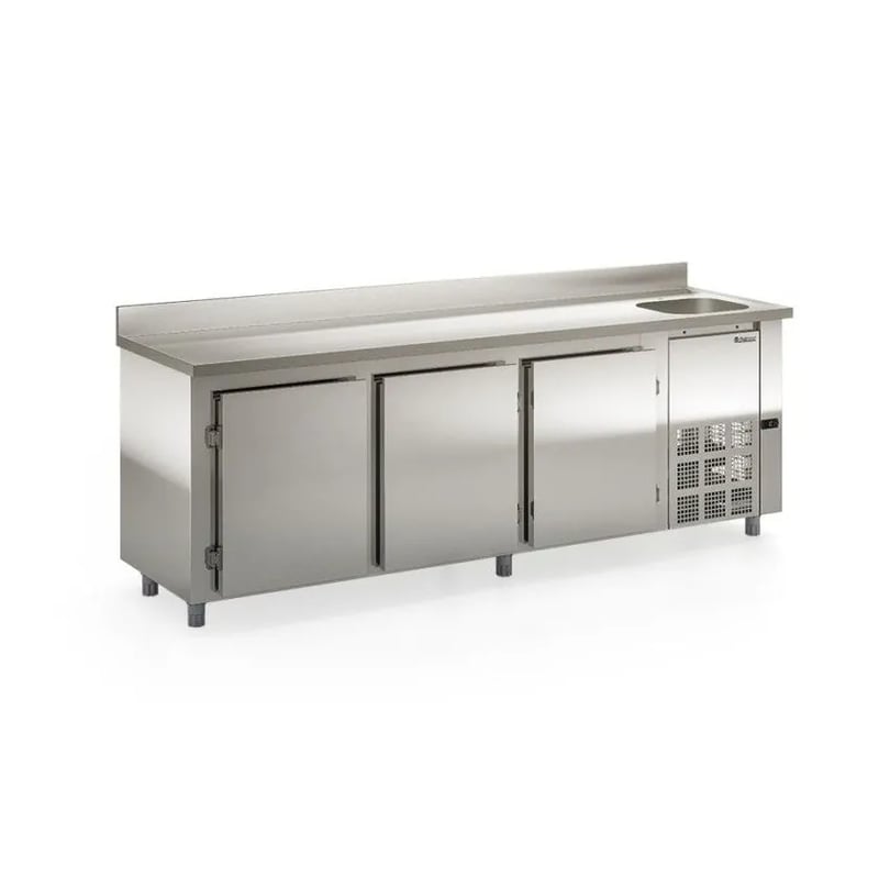 BALCÃO REFRIGERADO DE ENCOSTO COM CUBA LADO DIREITO GELOPAR GBFE-250CD/AI