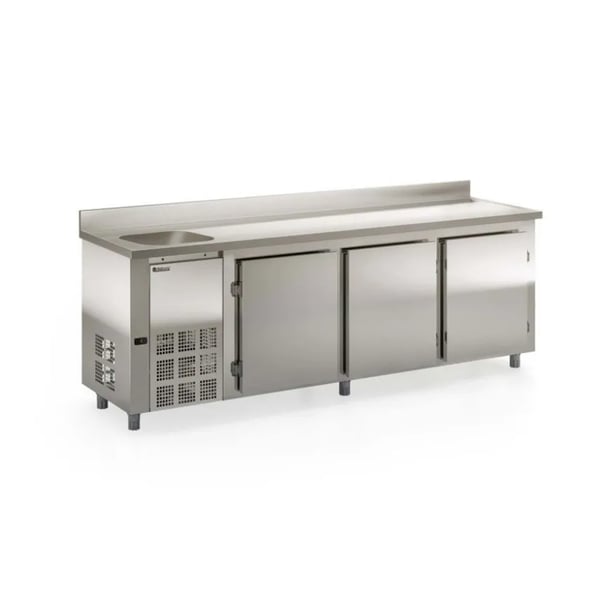 BALCÃO REFRIGERADO DE ENCOSTO COM CUBA LADO ESQUERDO GELOPAR GBFE-250CE/AI