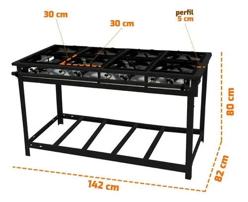 VENÂNCIO FOGÃO INDUSTRIAL VAP8-FOG 30X30 8 BOCAS ALTA PRESSÃO