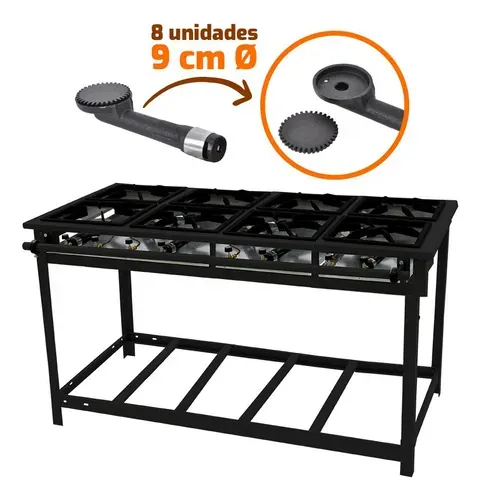 VENÂNCIO FOGÃO INDUSTRIAL VAP8-FOG 30X30 8 BOCAS ALTA PRESSÃO